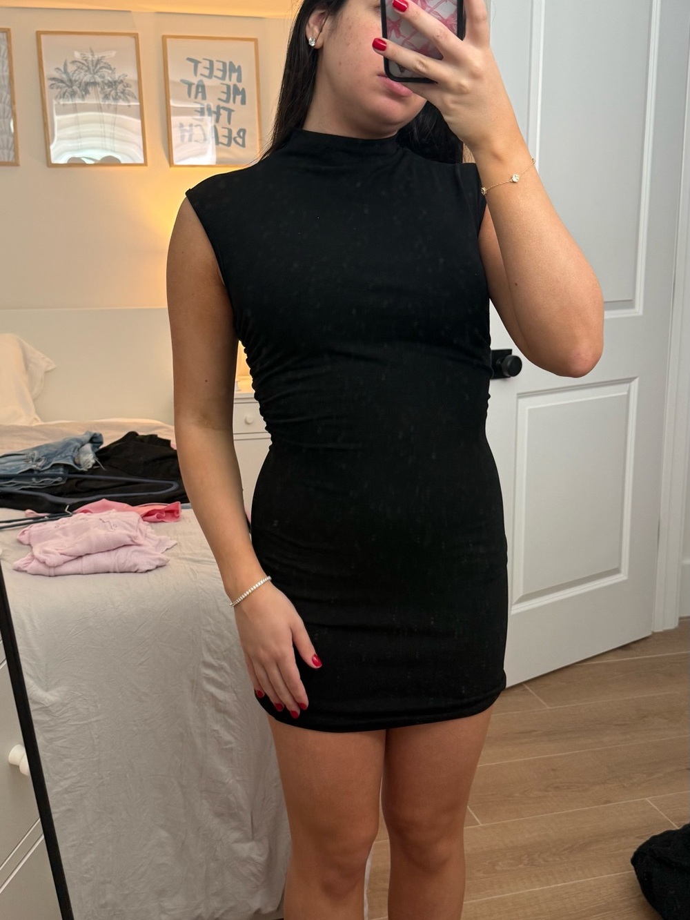 Source Unknown Black Sleeveless Mock-Neck Bodycon Mini Dress